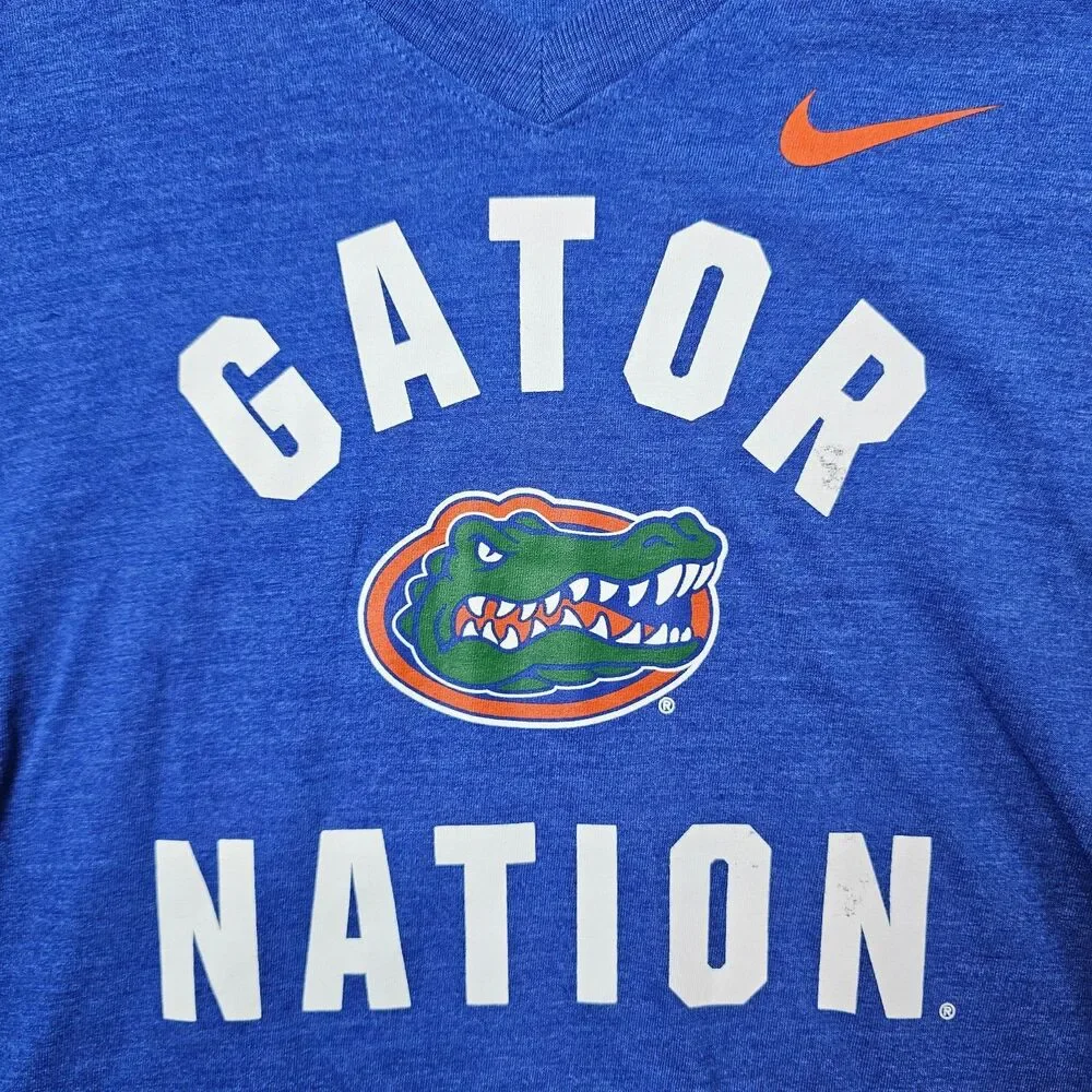 Nike Florida Gators Shirt Men Large Blue V Neck Spell Out Logo NCAA Sports